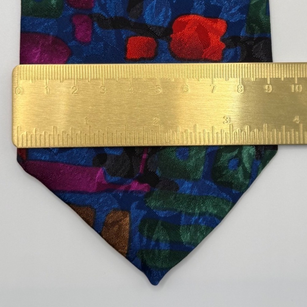 Alberto Zerra Necktie OS Blue Abstract Geometric 90s Retro Silk Tie Jacquard - Picture 7 of 7
